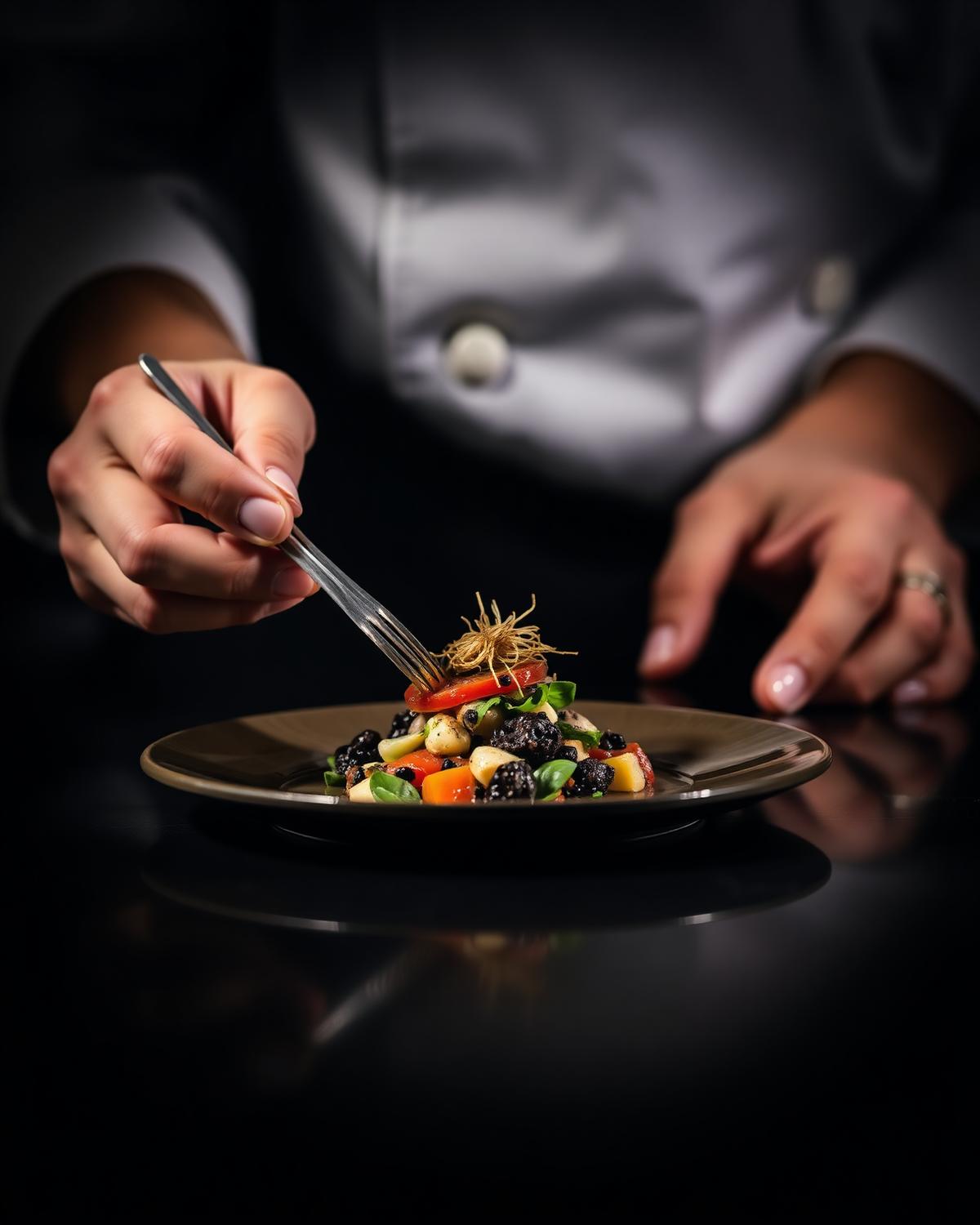 Lo chef impiatta una creazione